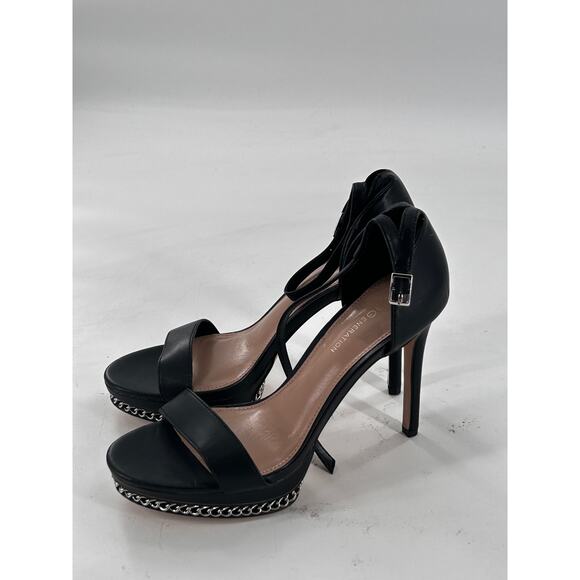 BCBGeneration Noelli Chain Platform Sandals 7 Black NWOT Heels Pumps Ankle Strap - Picture 6 of 8